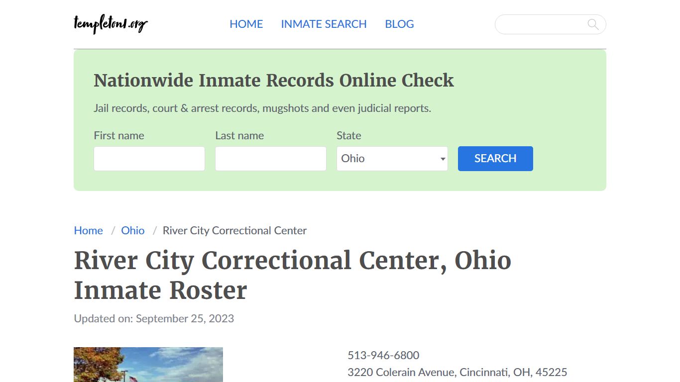 River City Correctional Center, Ohio Inmate Booking - Templeton