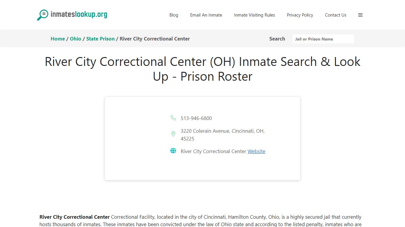 River City Correctional Center (OH) Inmate Search & Look Up - Inmate Lookup